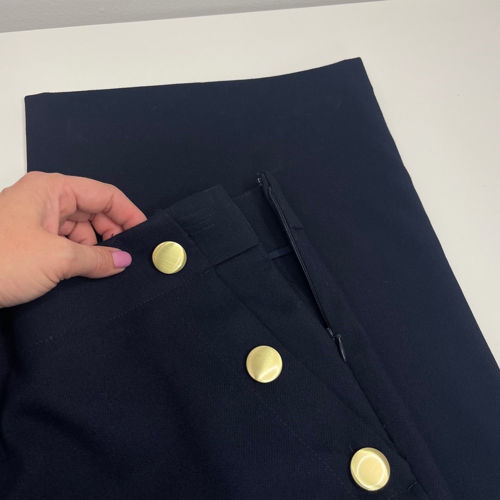 Loft NWT High Waist Trouser Pants Navy Blue Gold Button Sailor Wide Leg 6 - Picture 6 of 12